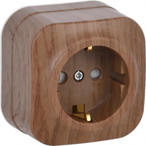 Розетка IEK Glory РСш20-3 1-м оп 16а с заземл. защ. шторки дуб ERH14-K24-16