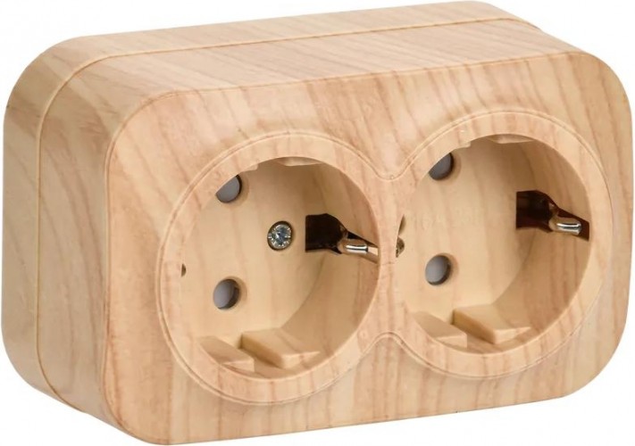 Розетка IEK Glory Рсш22-3 2-м оп 16а с заземл. защ. шторки сосна ERH24-K34-16