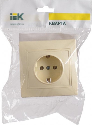 Розетка IEK Кварта РС10-3 1-м сп 16а ip20 с заземл. крем. ERK14-K33-16-DM - изображение 2