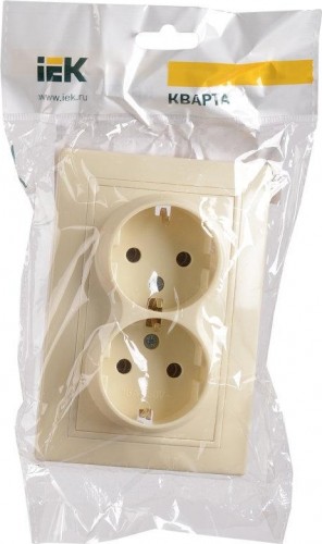 Розетка IEK Кварта РС12-3 2-м сп 16а ip20 с заземл. крем. ERK24-K33-16-DM - изображение 2