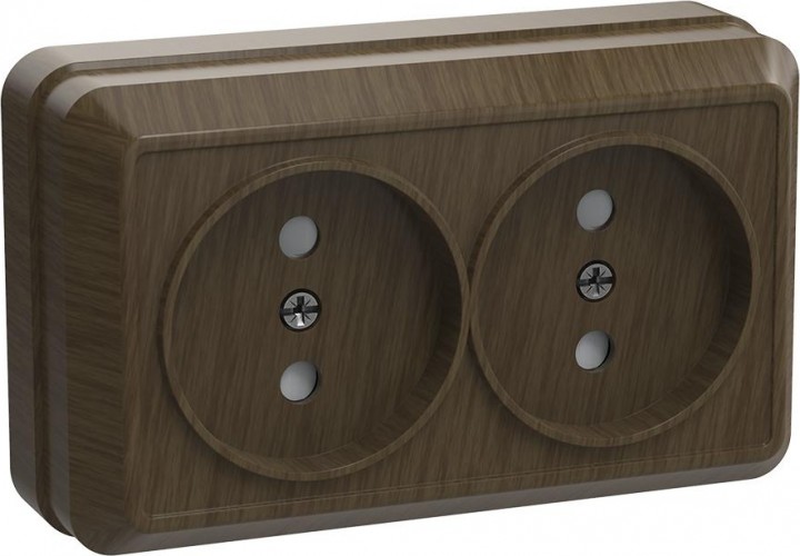 Розетка IEK Октава 10А 2-м оп ip20 без заземл. дуб ERO20-K04-10-DC