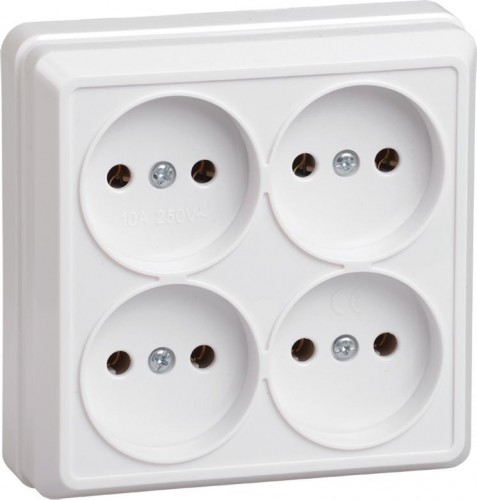 Розетка IEK Октава 10А 4-м оп ip20 без заземл. бел. ERO40-K01-10-DC