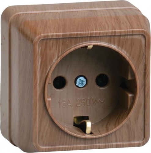 Розетка IEK Октава РС20-3 1-м оп 16а ip20 с заземл. дуб ERO11-K04-16-DC