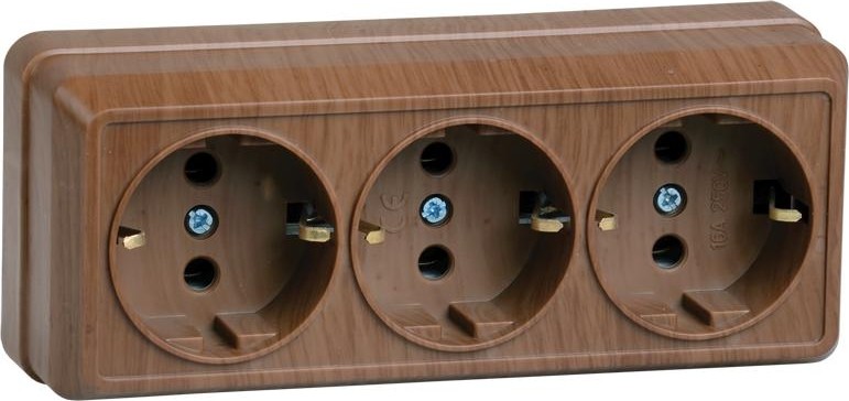 Розетка IEK Октава РС23-3 3-м оп 16а ip20 с заземл. дуб ERO31-K04-16-DC
