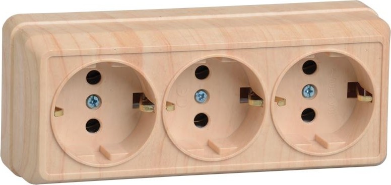 Розетка IEK Октава РС23-3 3-м оп 16а ip20 с заземл. сосна ERO31-K03-16-DC