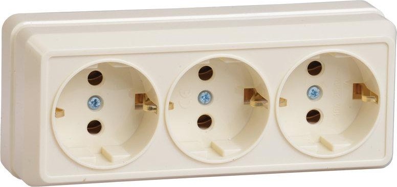 Розетка IEK Октава РС23-3 3-м оп 16а ip20 с заземл. крем. ERO31-K33-16-DC
