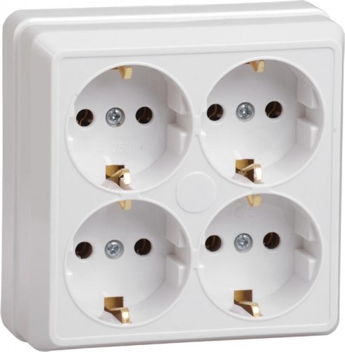 Розетка IEK Октава РС24-3 4-м оп 16а ip20 с заземл. бел. ERO41-K01-16-DC