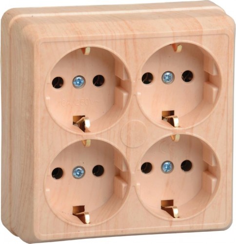 Розетка IEK Октава РС24-3 4-м оп 16а ip20 с заземл. сосна ERO41-K03-16-DC