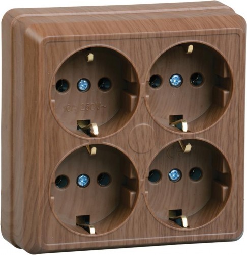 Розетка IEK Октава РС24-3 4-м оп 16а ip20 с заземл. дуб ERO41-K04-16-DC