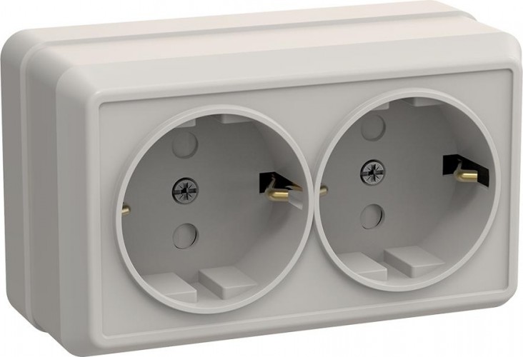 Розетка IEK Октава РСш22-3 2-м оп 16а ip20 с заземл. защ. шторки крем. ERO24-K33-16-DC