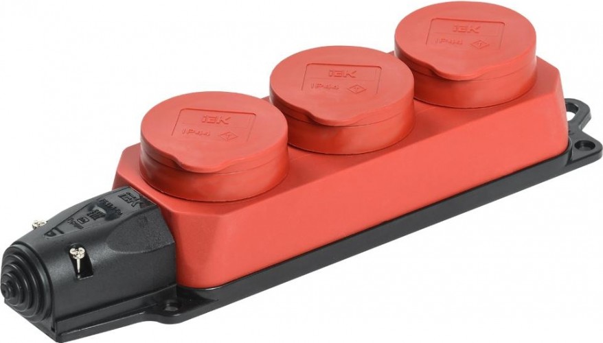 Розетка IEK ОМЕГА РБ33-1-0м 3-м ip44 каучук красн. PKR61-016-2-K04