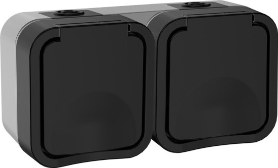 Розетка IEK TORS 2-м ОП 16А IP55 TS122 горизонт. с заземл. с крышко TS-R26-16-55-G-K53