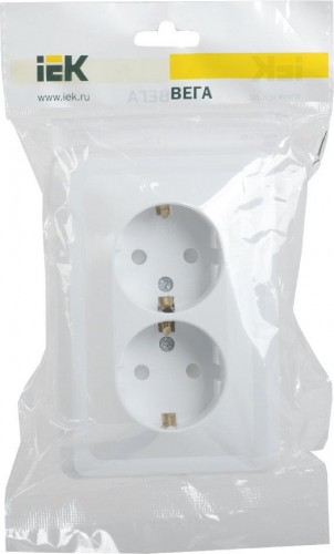 Розетка IEK Вега РСш12-3 2-м сп с заземл. контактом и защ. штор 16а ERV24-K01-16-DM - изображение 2