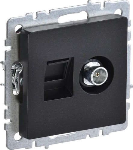Розетка компьютерная+телевизионная IEK Brite РТВ/РК12-БрЧ RJ45 кат.5E черная BR-AK20-1-K02