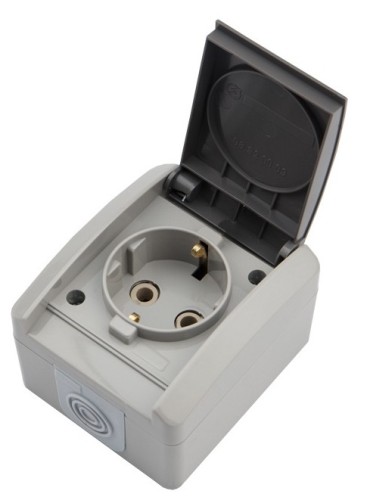 Розетка Kranz KR-78-0611 одноместная INDUSTRIAL IP54 с зазем., о/у серая