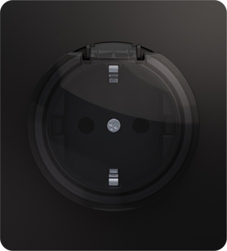 Розетка Kranz KR-78-0702-3 Round 1-ая, со шторками и крышкой, оникс