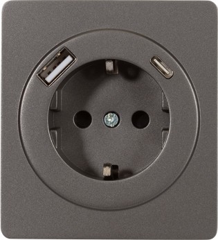 Розетка Kranz KR-78-0704-2 Round 1-ая с USB, титан