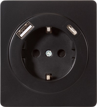 Розетка Kranz KR-78-0704-3 Round 1-ая с USB, оникс