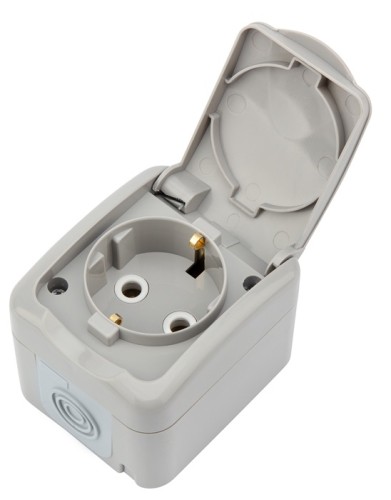 Розетка Kranz KR-78-0817 одноместная Mini OG IP54, с зазем., о/у, серая