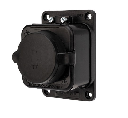 Розетка REXANT 111-111 каучуковая 1 гнездо с крышкой черная, с/з, 16А - изображение 2