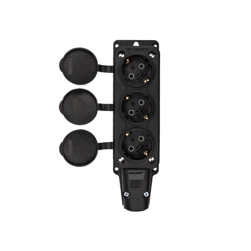 Розетка REXANT 111-113 каучуковая 3 гнезда с крышкой черная, с/з, 16А - изображение 4