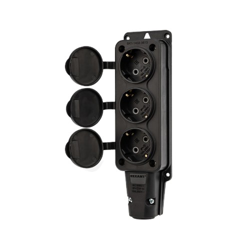 Розетка REXANT 111-113 каучуковая 3 гнезда с крышкой черная, с/з, 16А - изображение 5