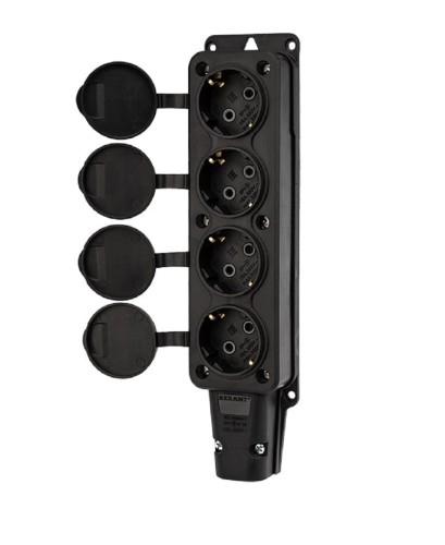 Розетка REXANT 111-114 каучуковая 4 гнезда с крышкой черная, с/з, 16А - изображение 4