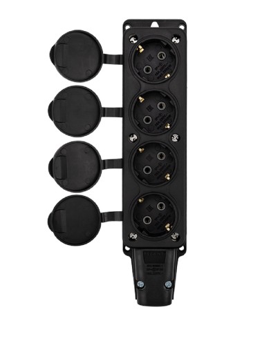 Розетка REXANT 111-114 каучуковая 4 гнезда с крышкой черная, с/з, 16А - изображение 5