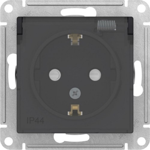 Розетка Systeme Electric AtlasDesign Aqua 1-м 16а с заземл., защ. шторки, с прозр. крыш, карбон ATN441046