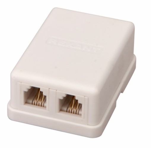 Розетка телефонная REXANT 03-0002 внешняя, 2 порта RJ-14 (6P4C), CAT 3,