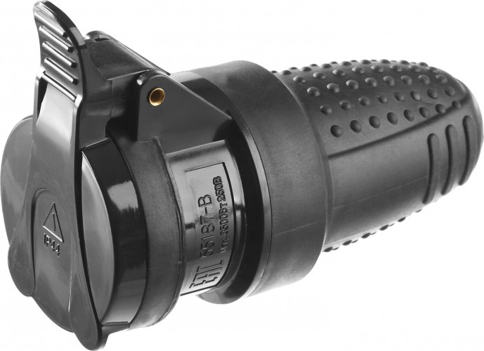 Розетка ЗУБР Профессионал обрезиненная, 16A/250B, IP44 55187-B