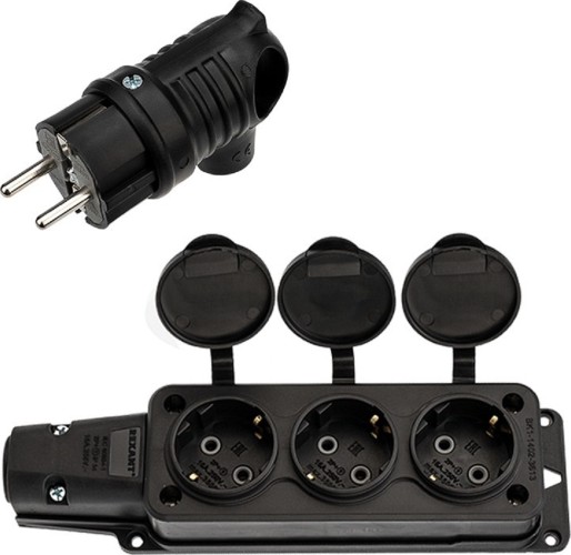 Розеточная колодка REXANT 111-002-113 3 гнезда + вилка угловая 16А