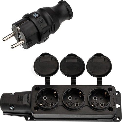 Розеточная колодка REXANT 111-001-113 3 гнезда + вилка 16А