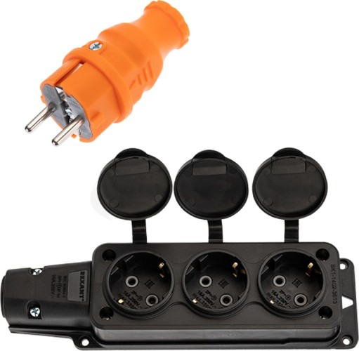 Розеточная колодка REXANT 111-015-113 3 гнезда + вилка оранжевая 16А