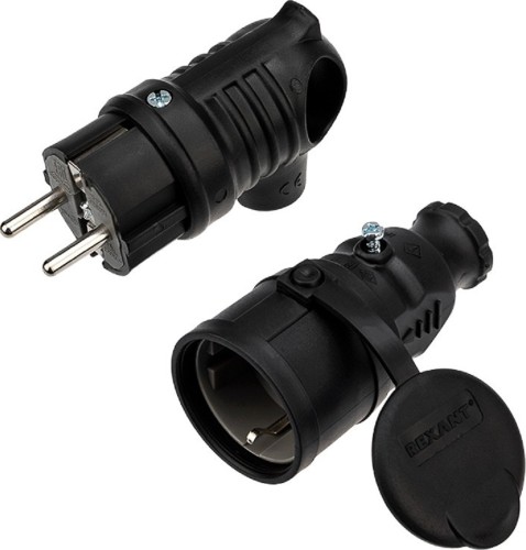 Розеточная колодка REXANT 111-002-004 + вилка угловая 16А
