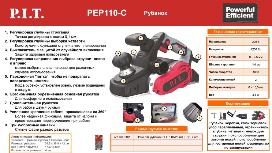 Рубанок сетевой P.I.T. PEP110-C - изображение 2