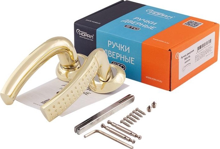 Ручка дверная НОРА-М 96 А AL комплект "Золото" 15429 - изображение 2