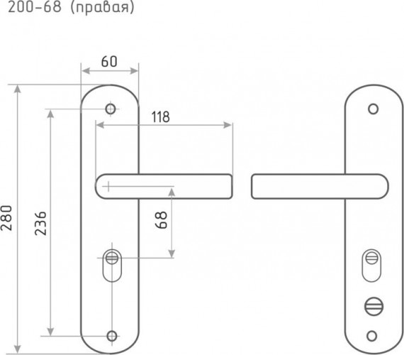 Ручка на планке НОРА-М 200-68 мм правая для китайских дверей "Матовый хром/Черный никель" 9131 - изображение 2