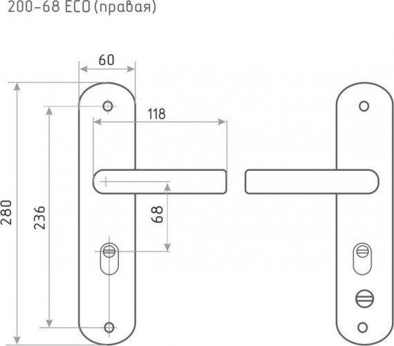 Ручка на планке НОРА-М 200-68 мм STD правая для китайских дверей "Матовый хром/Черный никель" 16676 - изображение 3