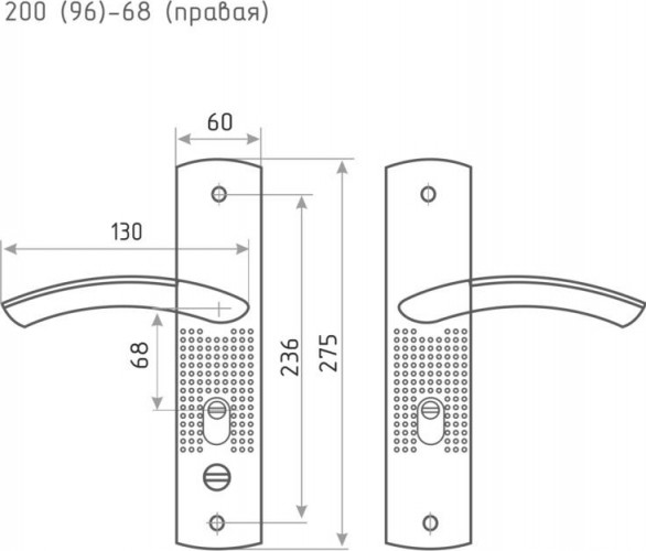 Ручка на планке НОРА-М 200-96 правая для китайских дверей "Матовый никель" 15523 - изображение 2