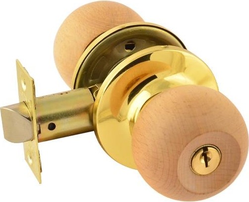 Ручка защелка кноб НОРА-М ЗШ-STD "Светлое дерево/Золото" ключ/фиксатор 17065