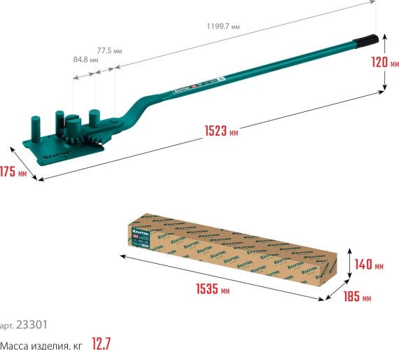 Ручной станок для гибки арматуры KRAFTOOL 23301 16 D на подшипнике, острый и плавный гиб - изображение 5
