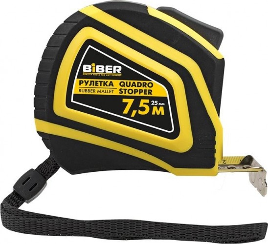Рулетка Biber 40137 Quadro Stopper Профи автофиксация, 7,5мх25мм тов-196538