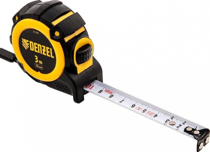 Рулетка DENZEL  3мх16мм, магнит. зацеп, двухстор. разметка 31520