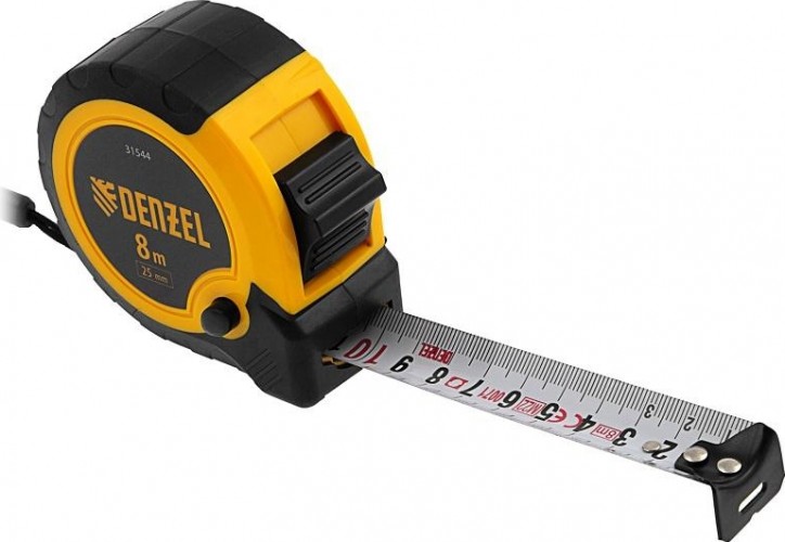Рулетка DENZEL  8мх25мм, двухкомп. корпус, кнопка-пауза 31544 - изображение 5
