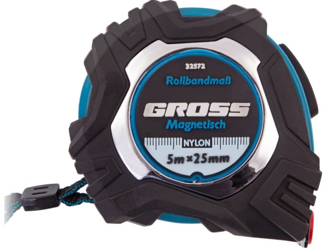 Рулетка GROSS Magnetisch, 5мх25мм обрезин. корпус,автоматич. фиксация, нейлон. покр. 32572 - изображение 2