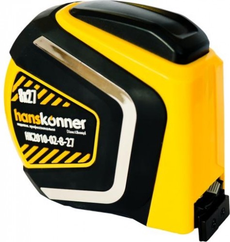 Рулетка HANSKONNER HK2010-02-8-27 автостоп, противоударный обрезин.корпус, магнит