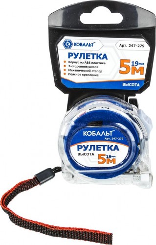 Рулетка Кобальт 247-279 высота 5мx19мм прозрачный корпус