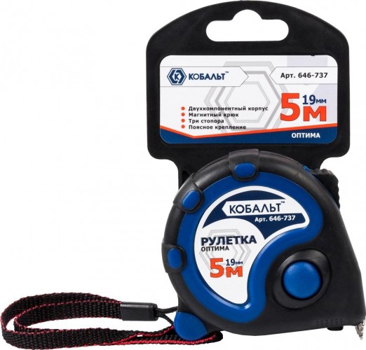 Рулетка Кобальт 646-737 оптима 5мx19мм двухкомпонентный корпус