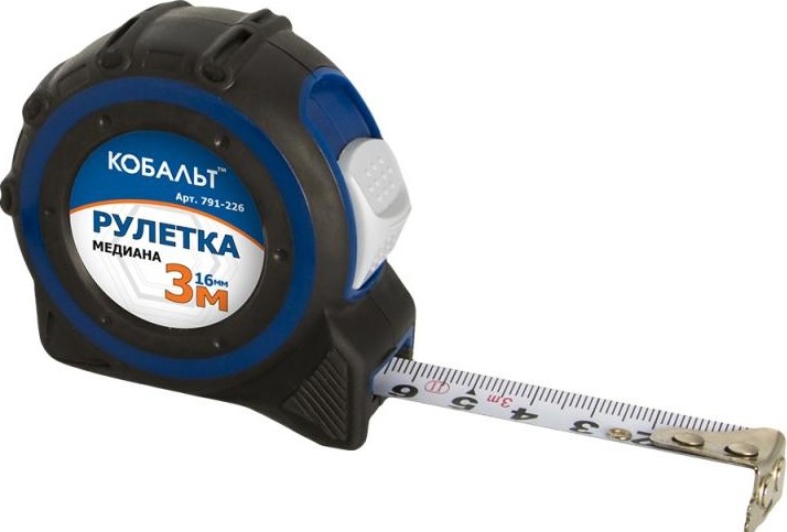 Рулетка Кобальт 791-226 медиана 3мx16мм двухкомпонентный корпус магн.